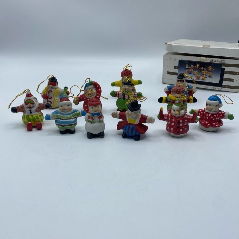 Vintage Lareaux Collectible Hand Painted Fine Porcelain Snowmen Ornaments 1989